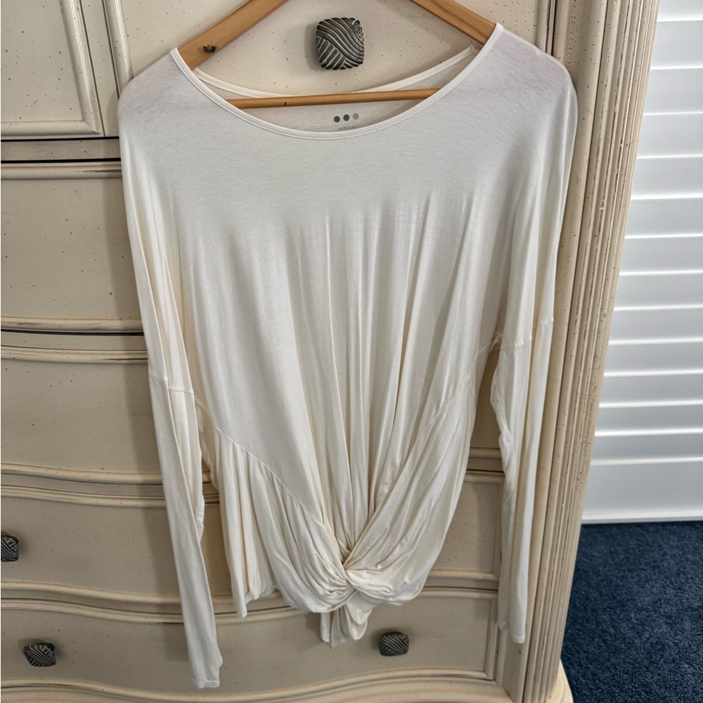 Three Dots Cream Long Sleeve Tie Front Blouse